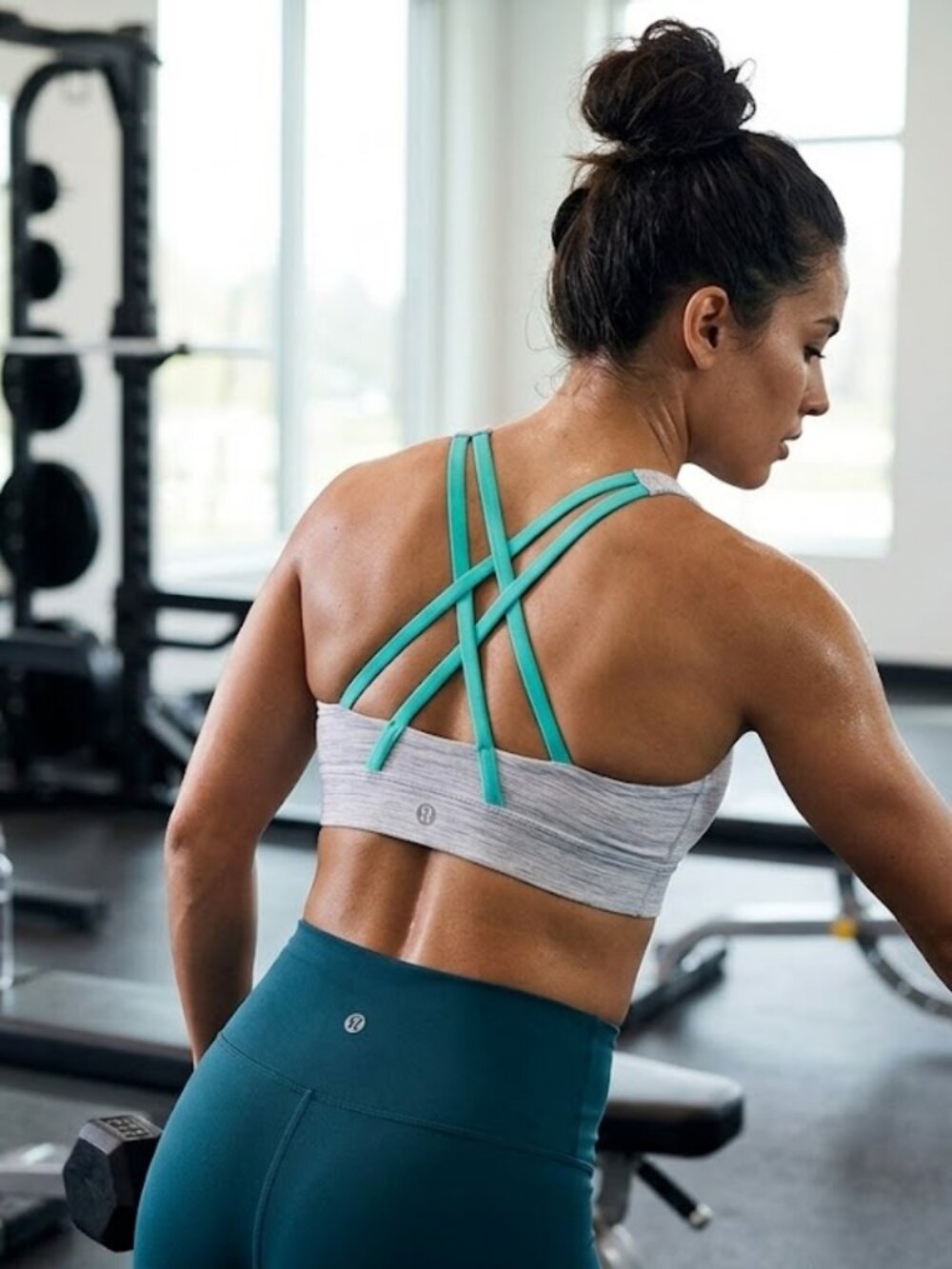 ⚡️Lululemon Sports Grey/Green Criss Cross Open Back Padded Bra Size 8